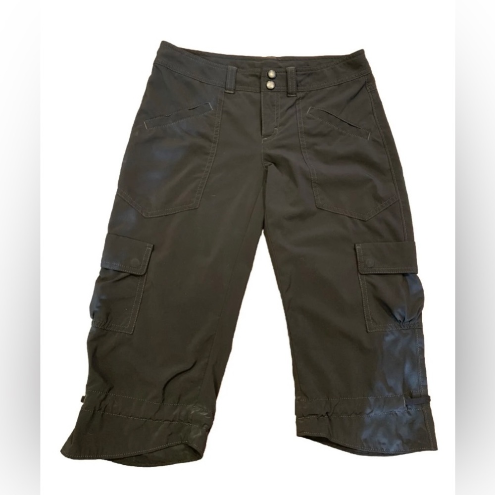 Athleta Dipper Capri Cargo Pants Women 0 Activewear Black‎ Drawcord Cinched Hem